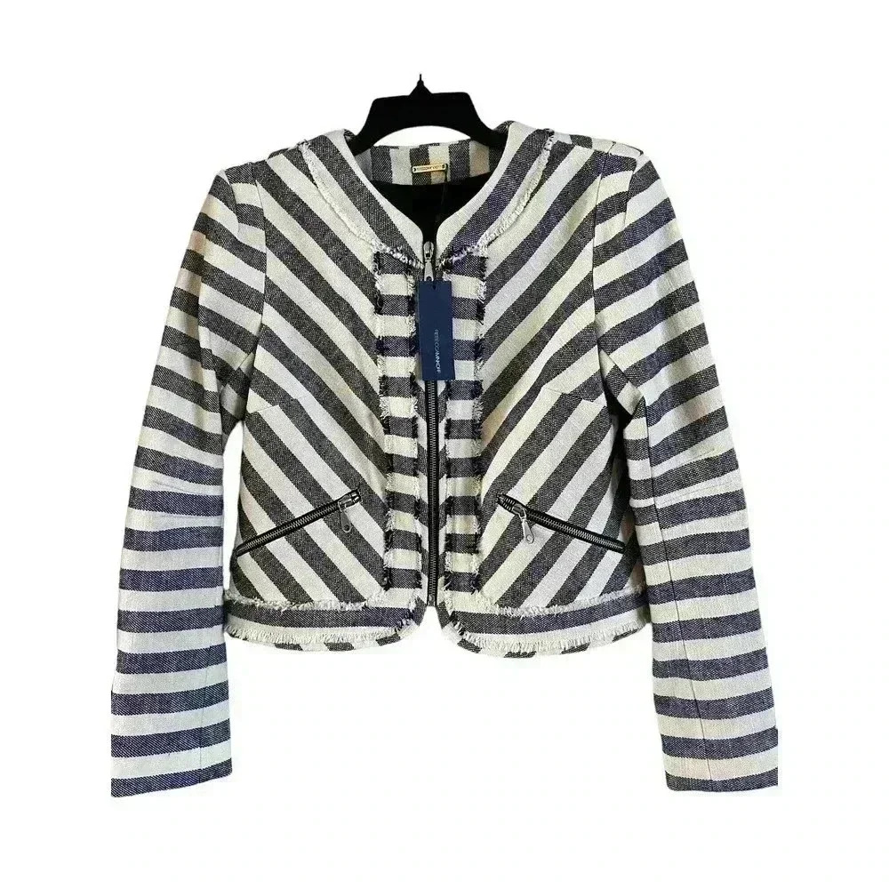 NWT Rebecca Minkoff Salinas Jacket Size 4 Navy/Cream Striped Zip Up